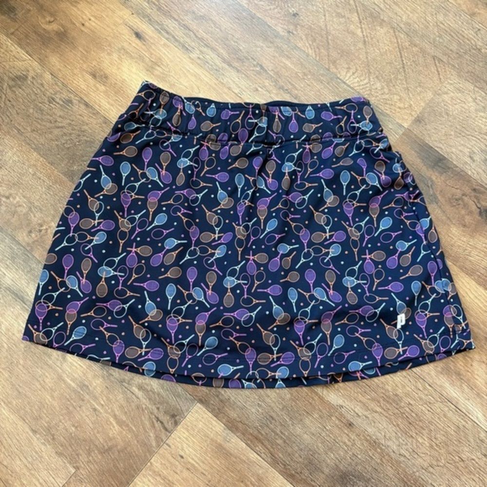 Prince Girls M Navy Blue Tennis Racket Print Skort Athletic Skirt Sporty Preppy